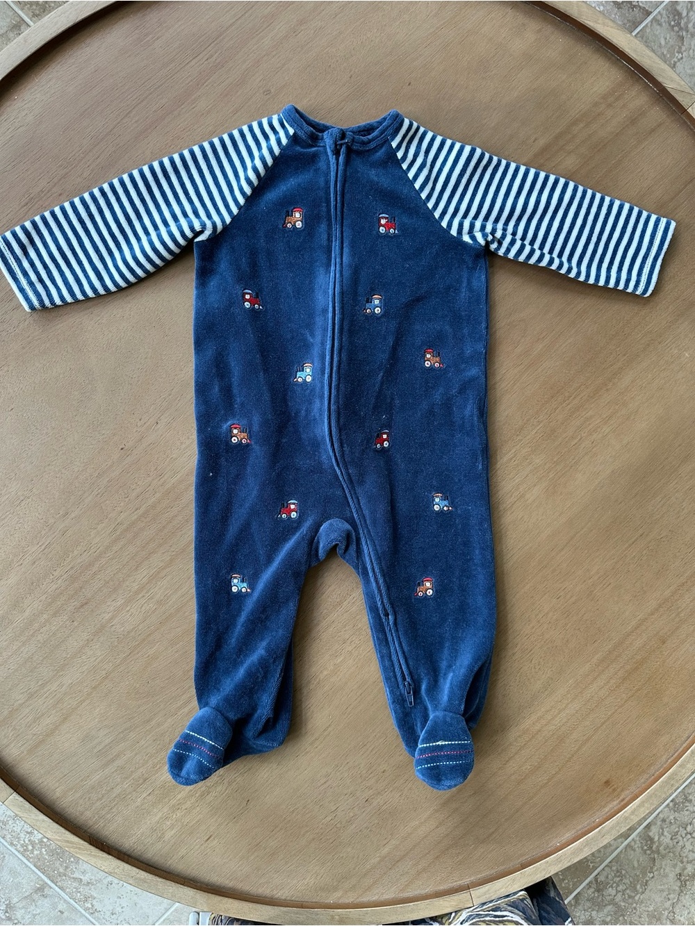 Little Me Trains Velour Footie, Size 9M, Navy/Gray